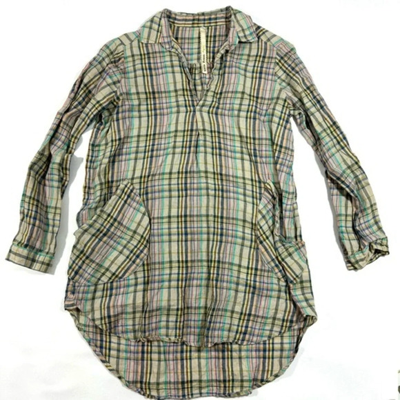 Uncle Frank Popover Linen Tunic Plaid Size Small Long Sleeve - Picture 1 of 8